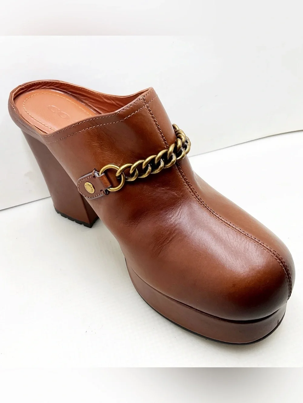 {Coach} Leather Chain-Detail Platform Mules
